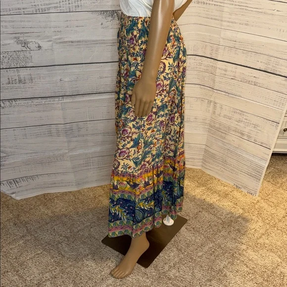 NWOT Women's Floral Tiered Maxi Skirt - Yellow & Teal - Picture 4 of 7